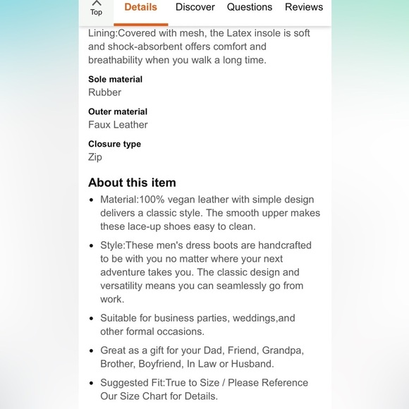 “Amapo” NWOT Men’s Brown Vegan Leather Side Zipper Ankle Boot Size 8.5/41 - Picture 14 of 14